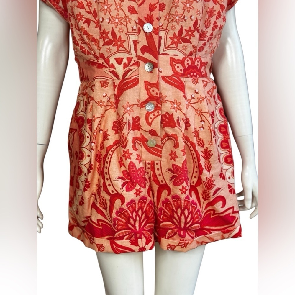 Farm Rio Jaipur Floral Paisley Linen Romper Size Medium - Picture 7 of 15